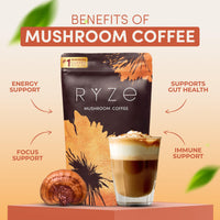 RYZE SUPERFOODS All Day Energy Bundle with Mushroom Coffee + Mushroom Matcha, USDA Organic with 6 Adaptogenic Mushrooms + MCT Oil & Matcha for Better Energy, Focus, Digestion, Immunity, 30+30 serving