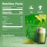 RYZE SUPERFOODS Mushroom Matcha, USDA Organic with 6 Adaptogenic Mushrooms and Ceremonial-Grade Matcha for Energy, Focus, Digestion, Immunity with Turkey Tail, Shiitake, Lion's Mane, 30 servings