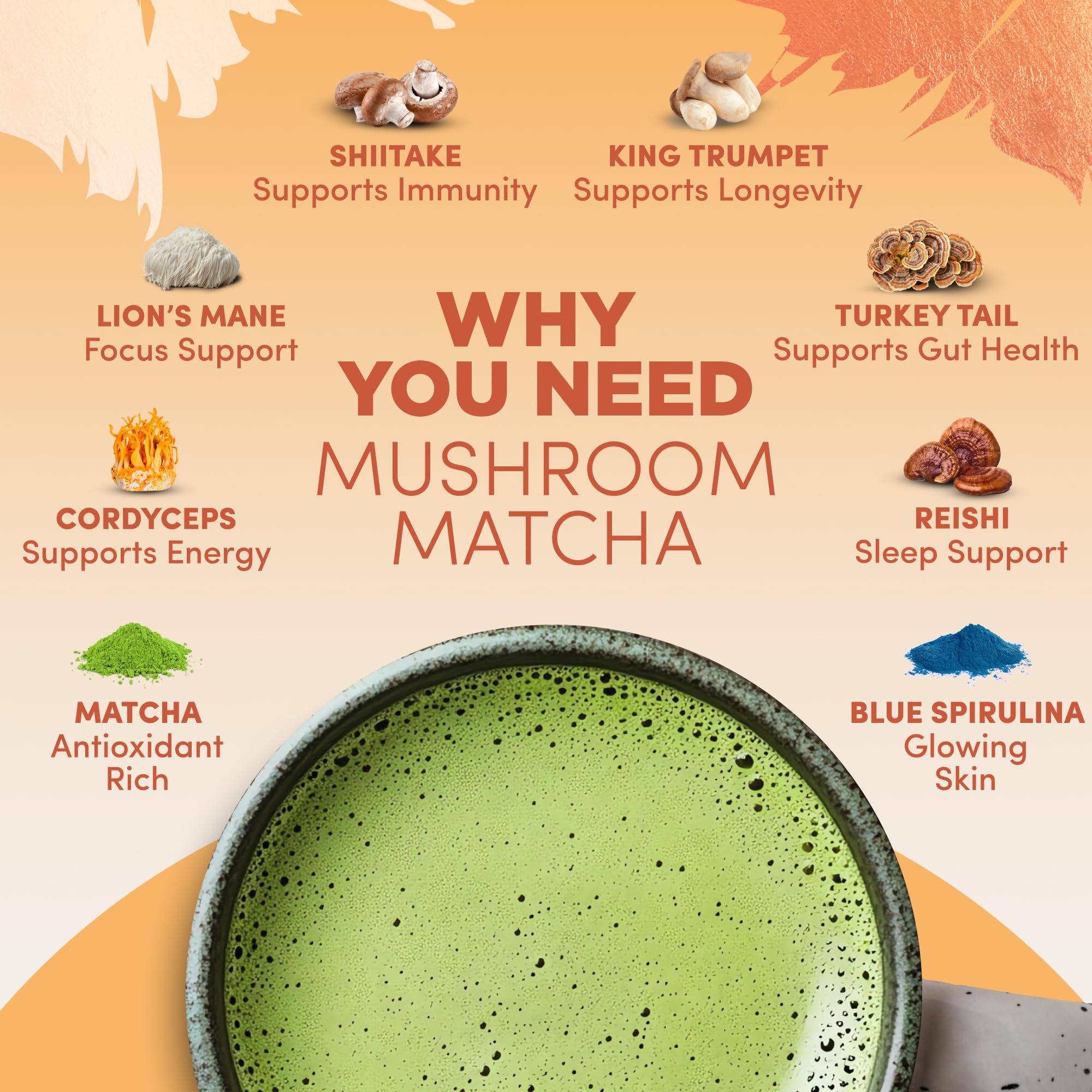 RYZE SUPERFOODS All Day Energy Bundle with Mushroom Coffee + Mushroom Matcha, USDA Organic with 6 Adaptogenic Mushrooms + MCT Oil & Matcha for Better Energy, Focus, Digestion, Immunity, 30+30 serving