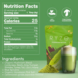 RYZE SUPERFOODS Mushroom Matcha, USDA Organic with 6 Adaptogenic Mushrooms and Ceremonial-Grade Matcha for Energy, Focus, Digestion, Immunity with Turkey Tail, Shiitake, Lion's Mane, 30 servings