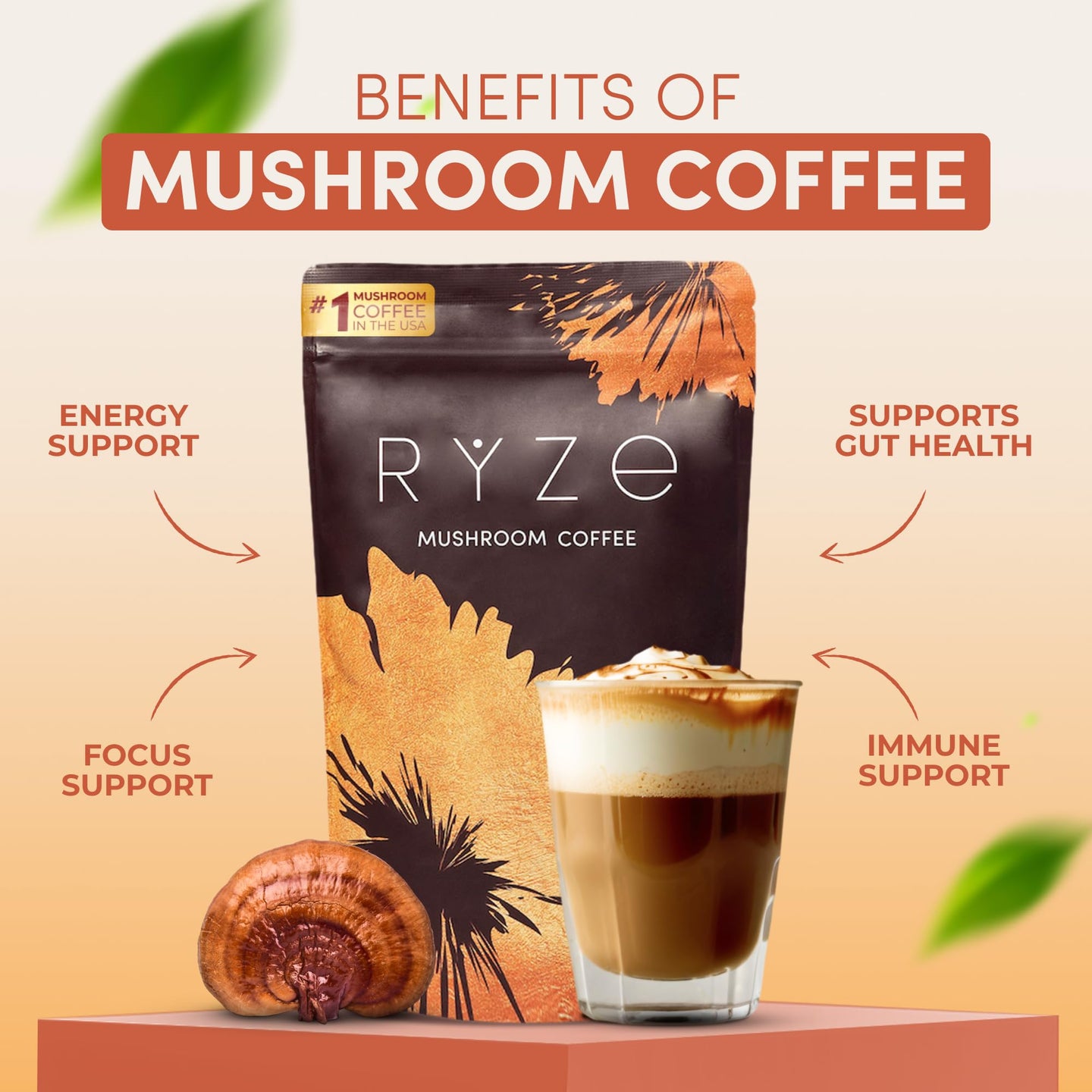 RYZE SUPERFOODS All Day Energy Bundle with Mushroom Coffee + Mushroom Matcha, USDA Organic with 6 Adaptogenic Mushrooms + MCT Oil & Matcha for Better Energy, Focus, Digestion, Immunity, 30+30 serving