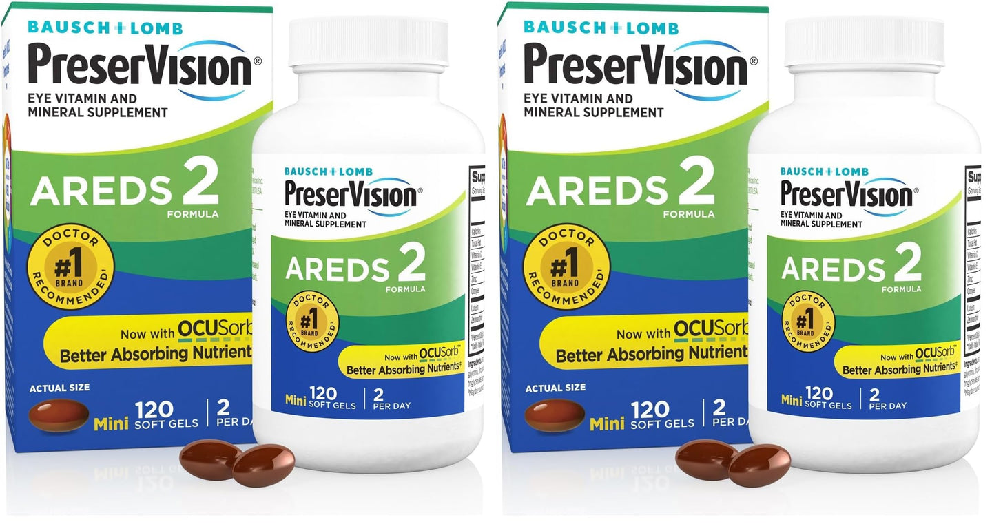 PreserVision AREDS 2 Eye Vitamin & Mineral Supplement, Contains Lutein, Vitamin C, Zeaxanthin, Zinc & Vitamin E, 120 Softgels (Packaging May Vary) (Pack of 2)